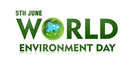 World environment day concept. 3d paper cut eco friendly design. Green earth , Renewable energy for ecology and environment conservation concept paper art design. Vector illustration. 
