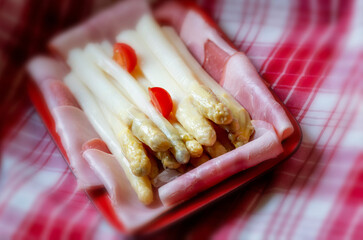 fresh asparagus in a dish