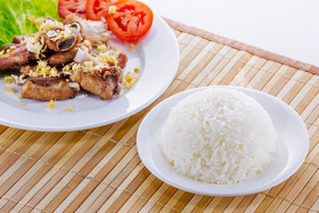 Rice with fried pork chop