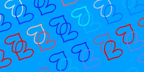 Light Blue, Red vector pattern with colorful hearts.