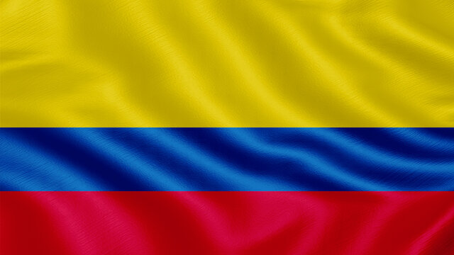 Flag of Colombia. Realistic waving flag 3D render illustration with highly detailed fabric texture.