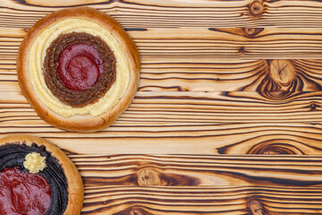 traditional czech cakes on burnt spruce wood