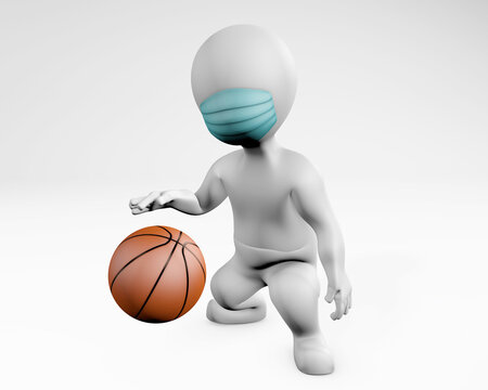 Fatty Man With A Mask Playing Basketball, 3d Rendering