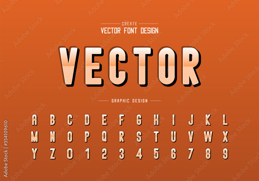 Poster reflective round font and alphabet vector, gradient style letter typeface and number design, graphic