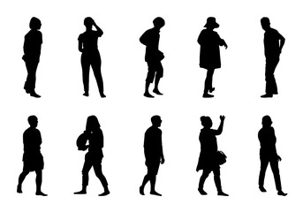 Vector many people walking collection, Man and women silhouette set on white background