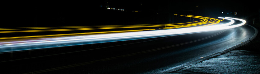 car lights at night. long exposure