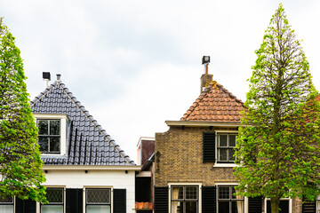 gables of old Dutch houses in Maasland, Holland