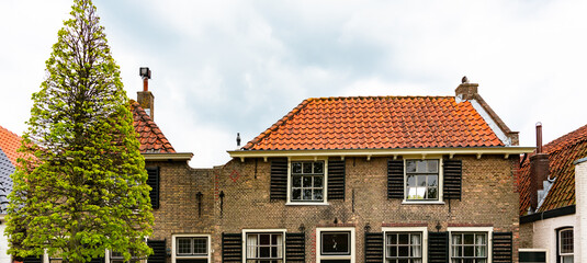 gables of old Dutch houses in Maasland, Holland