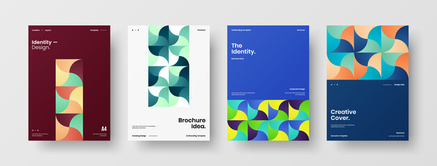 Obraz na płótnie Canvas Company identity brochure template collection. Business presentation vector A4 vertical orientation front page mock up set. Corporate report cover abstract geometric illustration design layout bundle.