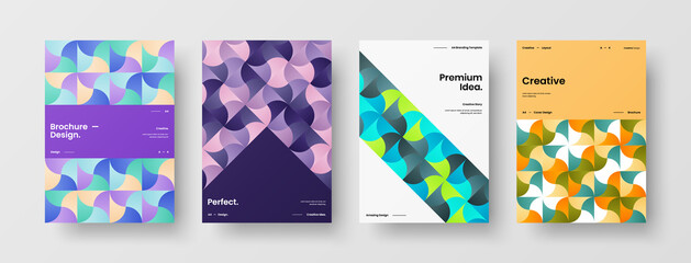 Company identity brochure template collection. Business presentation vector A4 vertical orientation front page mock up set. Corporate report cover abstract geometric illustration design layout bundle.