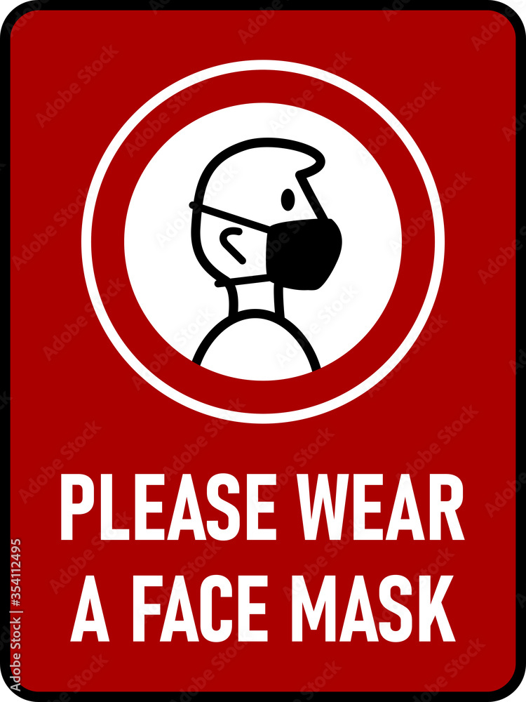 Poster please wear a face mask rectangular vertical instruction sign with an aspect ratio of 3:4 and rounde
