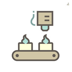 Icing tips with cream on production line in food processing industry vector icon design on white background, 64x64 pixel perfect and editable stroke.