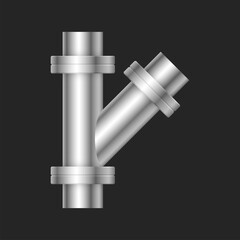 Pipe vector. Made from steel or metal connection by flange fitting fixing by screw and bolt. Part for pipeline construction to transportation oil and gas in industry, water in plumbing and irrigation.