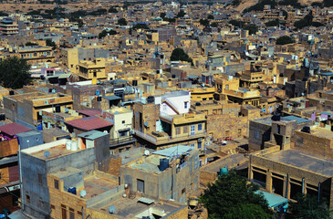 city of India with small colored houses, top view