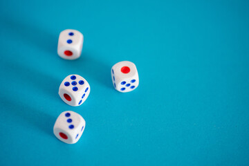 Close up shot of dice against blue background