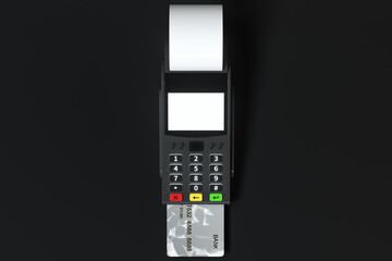 Swiping the POS machine, black background, 3d rendering.