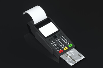 Swiping the POS machine, black background, 3d rendering.