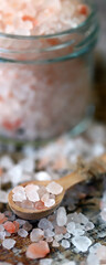 Pink Himalayan salt. Healthy diet concept. Selective focus. Macro.