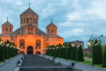 Fototapeta na wymiar church of St. Gregory in the evening in Erevan, Armenia