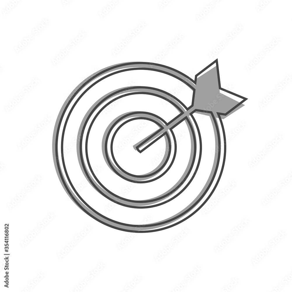 Poster vector image of a target pierced by an arrow, a dart cartoon style on white isolated background.