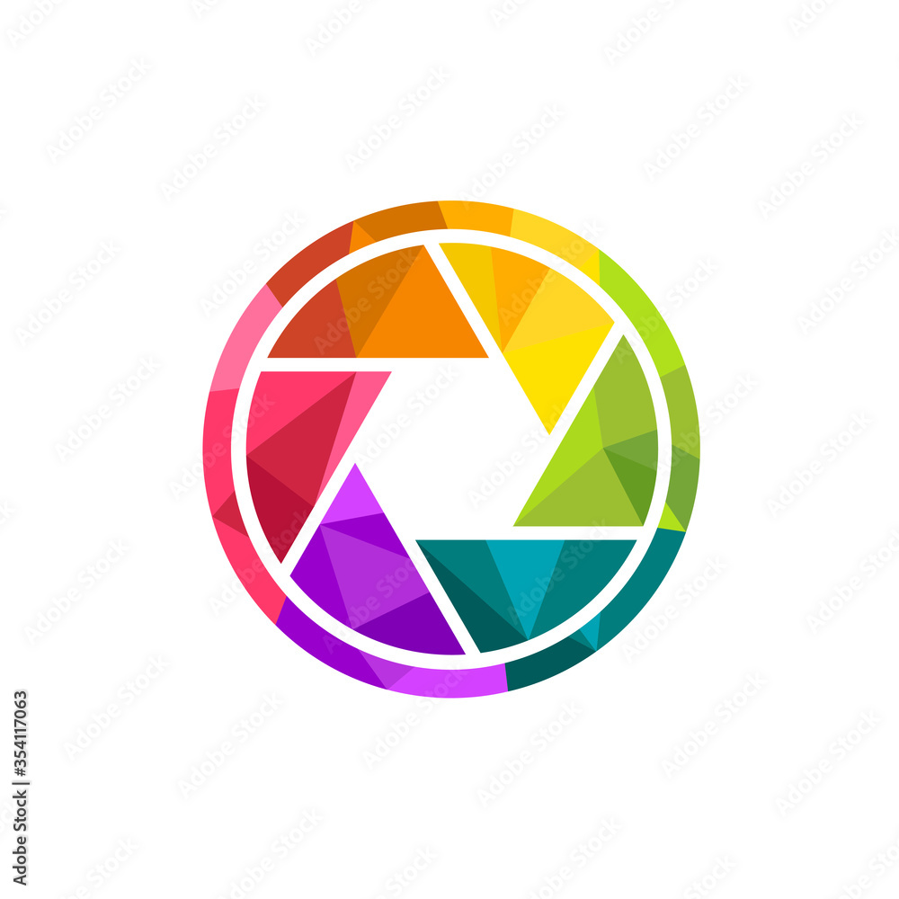Poster camera shutter made in colorful low poly design. abstract, polygonal and colorful shutter aperture i