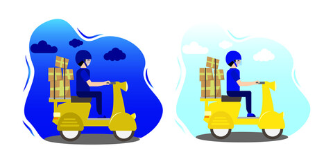 Online delivery services application and motor courier service. Vector, banner, graphic.