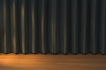 Black curtain and wooden floor, 3d rendering.
