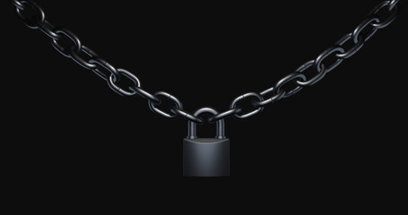 Chain with padlock. 3d rendering