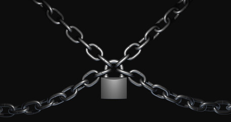 Chain with padlock. 3d rendering