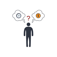 person before a choice. time or money. watch VS finance. vector concept symbol