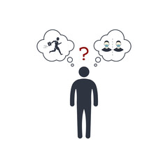 person before a choice. work or social distance. job VS health. vector concept symbol