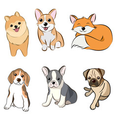 Obraz premium Funny cartoon dogs characters different breeds vector illustration
