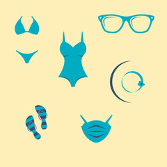 quarantine beach icon set. vector flat symbols