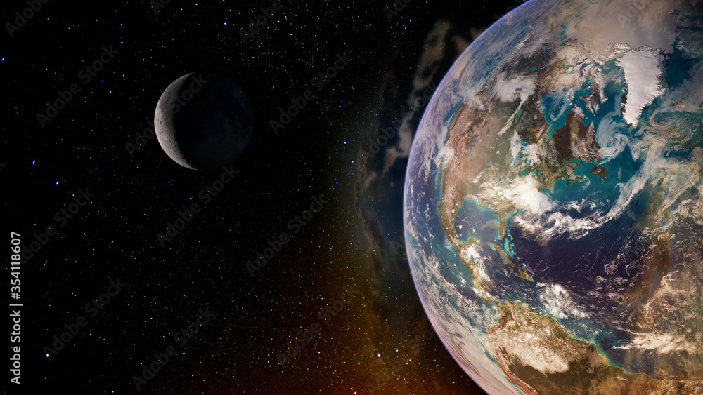 Wall mural earth and moon, view from space. elements of this image furnished by nasa.