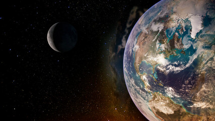 Earth and moon, view from space. Elements of this image furnished by NASA.