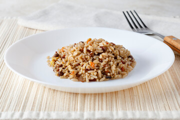Vegetarian quinoa, rice, lentils and corn salad