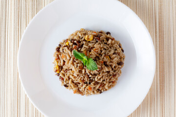 Vegetarian quinoa, rice, lentils and corn salad