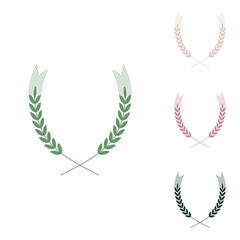 Wheat sign illustration. Spike. Spica. Russian green icon with small jungle green, puce and desert sand ones on white background. Illustration.