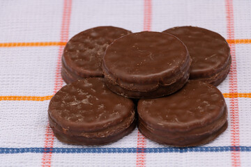 Tasty cookies with a layer of chocolate
