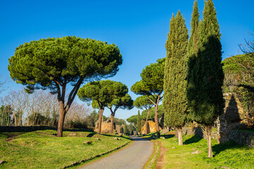 A stretch of the Appian Way, one of the most important streets of the Roman Empire. It was called Regina Viarum by the Latins. This road connected Rome to Brindisi, an important port in ancient Italy.
