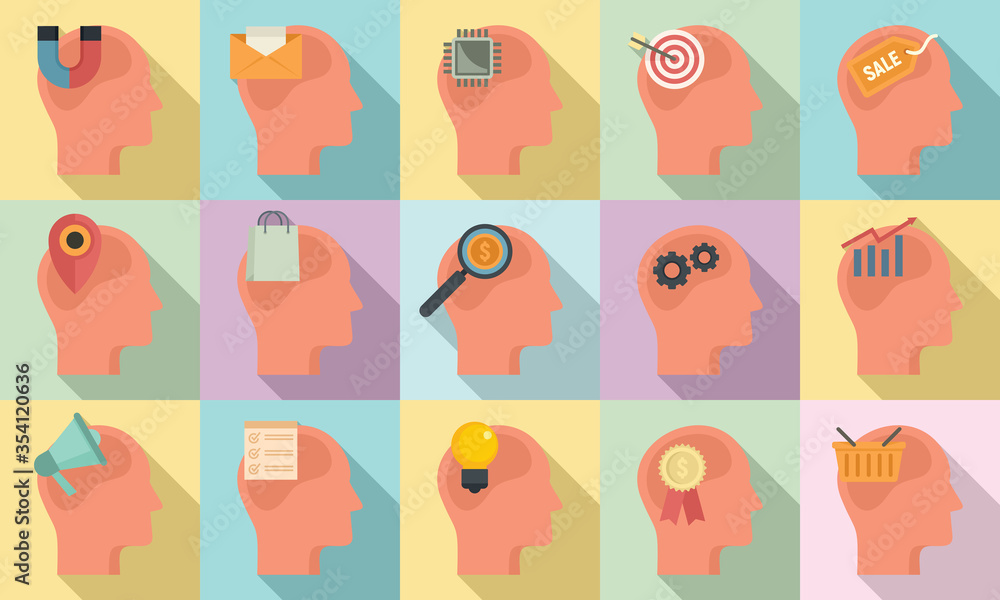 Poster neuromarketing icons set. flat set of neuromarketing vector icons for web design