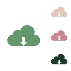 Cloud technology sign. Russian green icon with small jungle green, puce and desert sand ones on white background. Illustration.