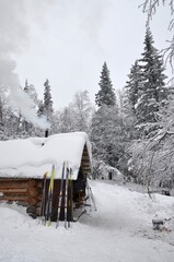 Hunting Lodge. Russian winter. Chelyabinsk region. Russia.