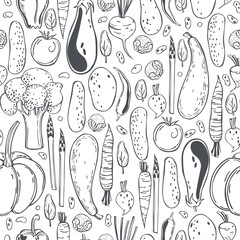 Vector seamless pattern with  hand drawn  vegetables