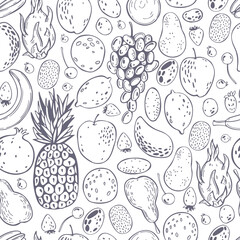 Fototapeta premium Hand drawn fruits. Vector seamless pattern