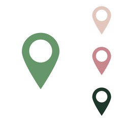 Mark pointer sign. Russian green icon with small jungle green, puce and desert sand ones on white background. Illustration.