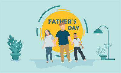 flat design father and children 