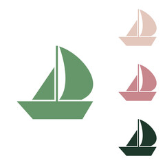 Sail Boat sign. Russian green icon with small jungle green, puce and desert sand ones on white background. Illustration.