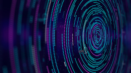 Analytical spiral of information, futuristic infographics background, monitor screen in perspective