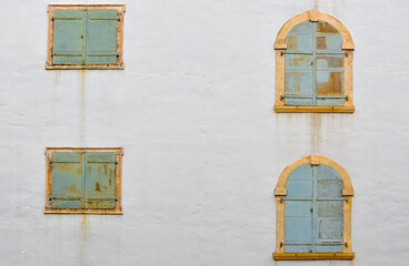 Old windows of the Styrian Armoury (Landeszeughaus), in the city center of of Graz, Austria, the world's largest historic armoury